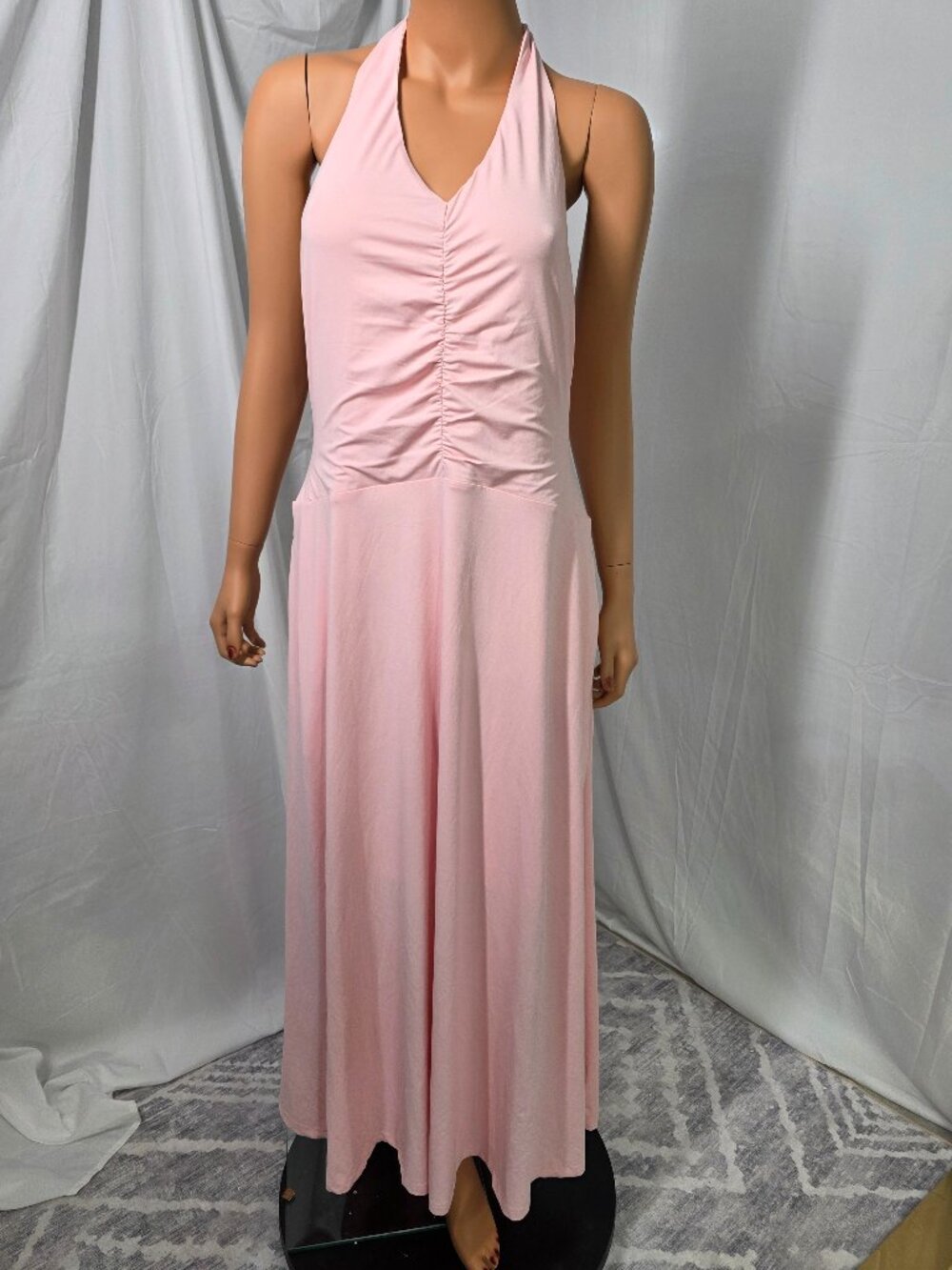 Merokeety Blush Pink Halter Maxi Dress Backless Size Large NWT